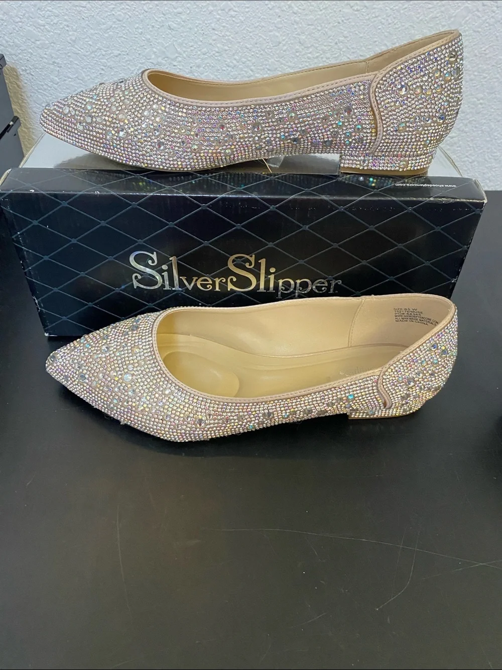 Silver Splendor Rhinestone Pointed Flats in Blush